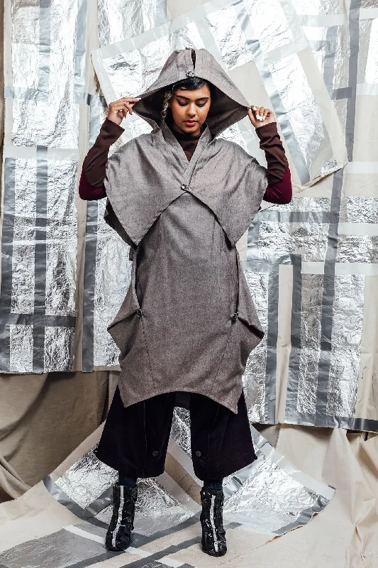 AW23 ALVIA HOODED CAPE DRESS - CEDAR HERRINGBONE empire Waist empire