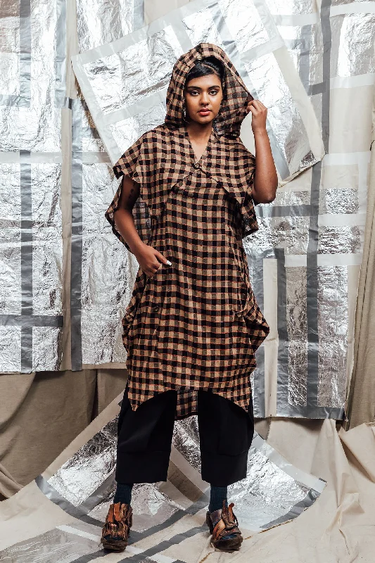AW23 ALVIA HOODED CAPE DRESS - MANDARIN CHECK A-Line Day Work