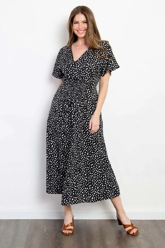 Printed Smocked Waist Dress Turtleneck Warm Winter