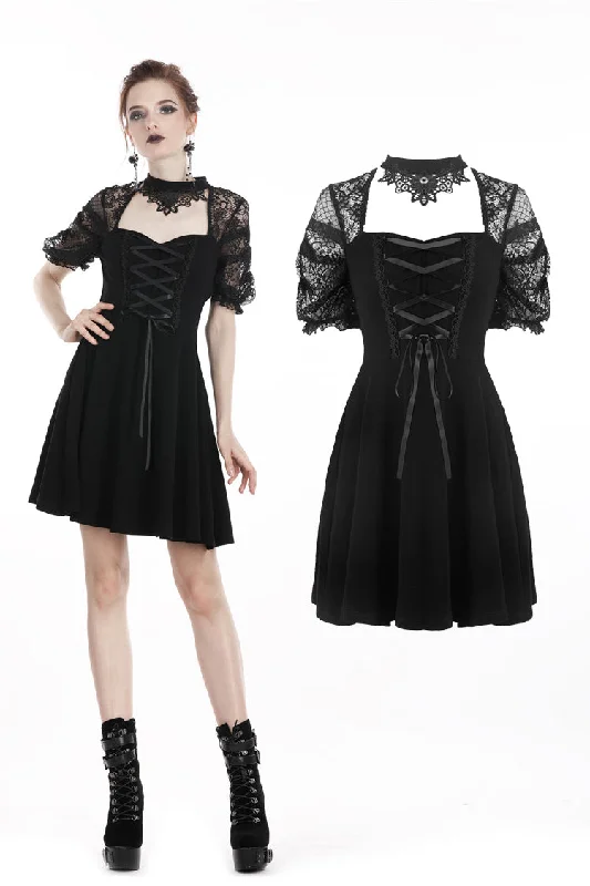 Black lolita lace up halter dress with necklace design DW298 Tunics Fashionable trendy Black lolita lace up halter dress with necklace design DW298 Tunics Fashionable trendy