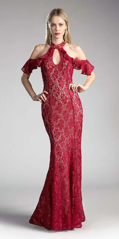 Cinderella Divine C0701 Ruffled Cold-Shoulder Long Dress Tunics Floral girly
