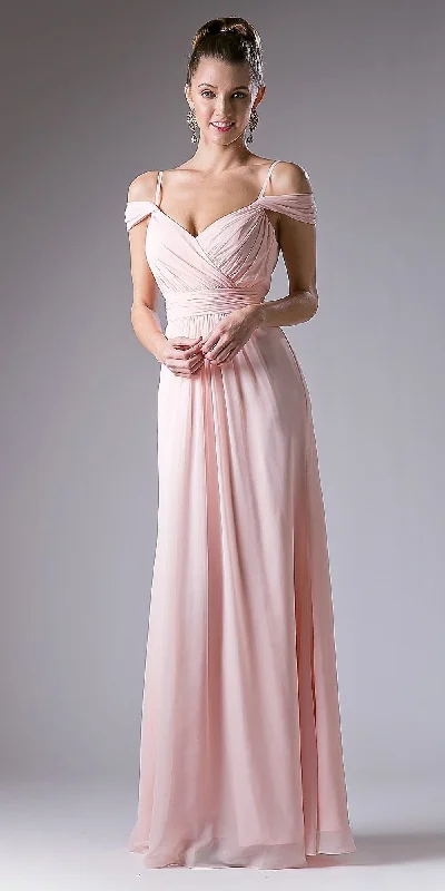 Cinderella Divine CH527 Cold Shoulder Pleated Bodice Long Dress V-Back Tunics Stylish elegant