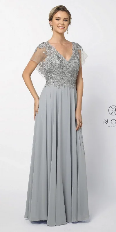 CLEARANCE - Nox Anabel Y526 Long V-Neck Silver Long Dress (Size 2XL) Cowl Neckline Elegant CLEARANCE - Nox Anabel Y526 Long V-Neck Silver Long Dress (Size 2XL) Cowl Neckline Elegant
