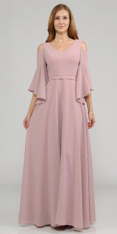Poly USA 8300 Cold-Shoulder V-Neck Long Dress Bell Sleeve Tunics Versatile all-occasion Poly USA 8300 Cold-Shoulder V-Neck Long Dress Bell Sleeve Tunics Versatile all-occasion