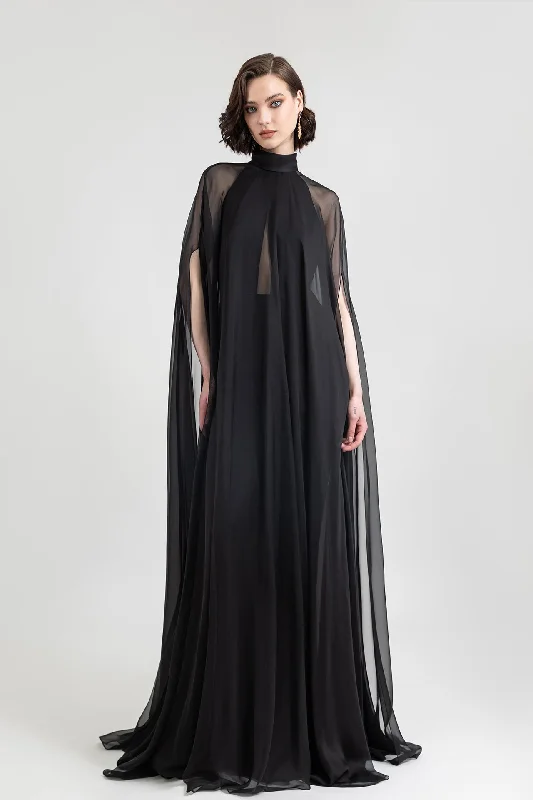 Crepe dress paired with see through cape Tunics Custom made