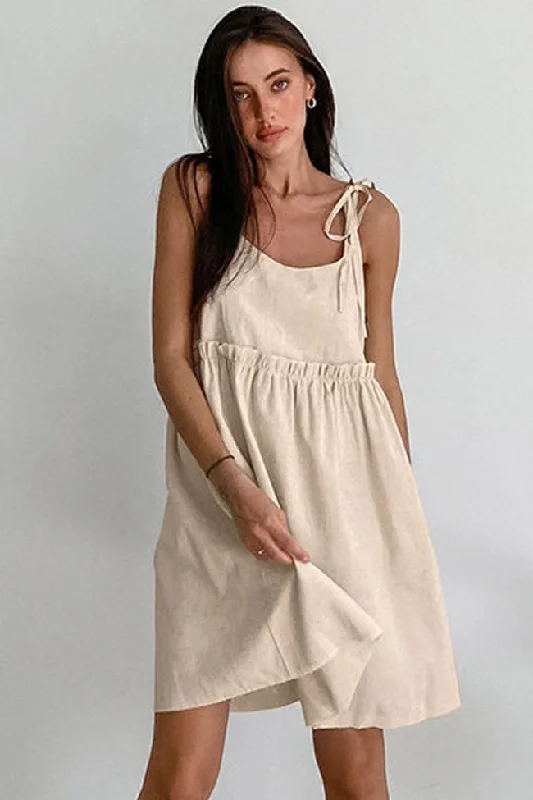 Cute Tiered Ruffle Empire Waist Linen Mini Summer Sundress - Khaki Tunics Review highly Cute Tiered Ruffle Empire Waist Linen Mini Summer Sundress - Khaki Tunics Review highly