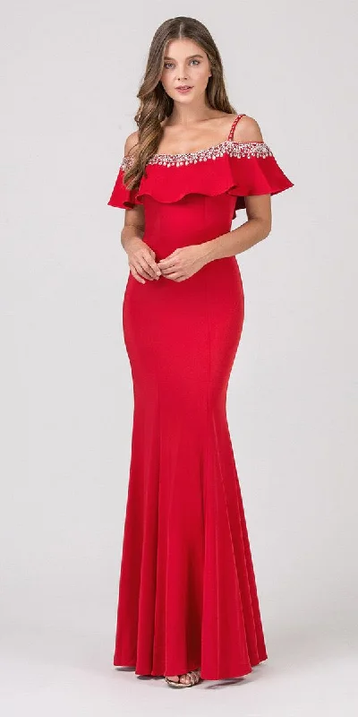 Eureka 7333 Embellished Cold-Shoulder Long Dress Tunics Practical easy-care