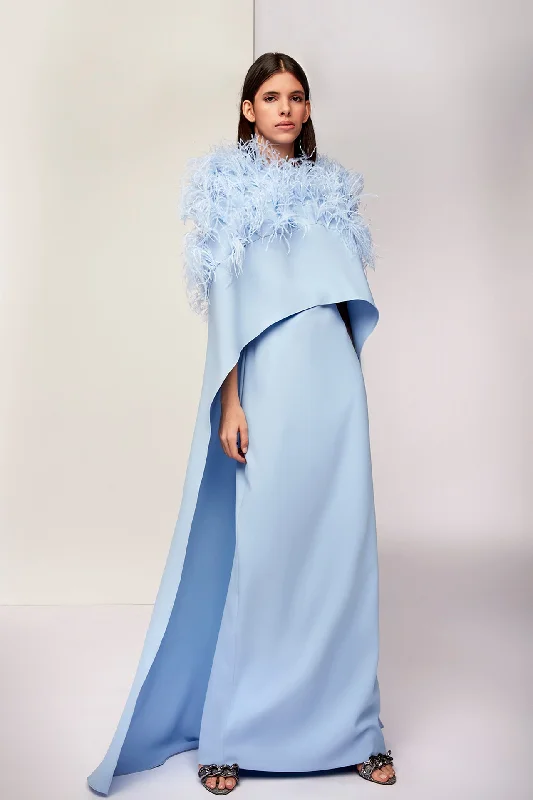 Feathered cape bodice column dress Tunics New arrival
