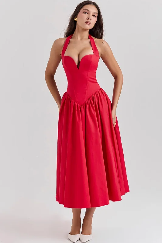 Glamorous Halter Sweetheart Drop Waist Gathered Summer Midi Sundress Boatneck Modish Everyday Glamorous Halter Sweetheart Drop Waist Gathered Summer Midi Sundress Boatneck Modish Everyday