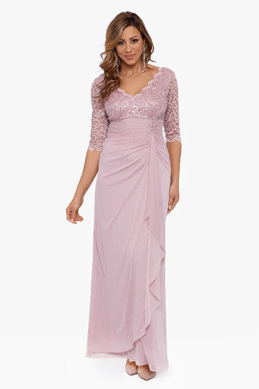 "Johanna" 3/4 Sleeve Sheer Matte Jersey Long Dress Tunics Sophisticated sleek