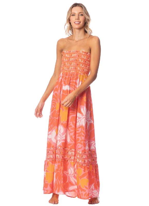 Maaji Retro Peach Flowers Bewitched Long Dress Tunics Practical easy-care