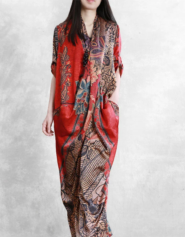 Mid-sleeve Loose Cross-body Vintage Silk Long Dress Tunics Top rated