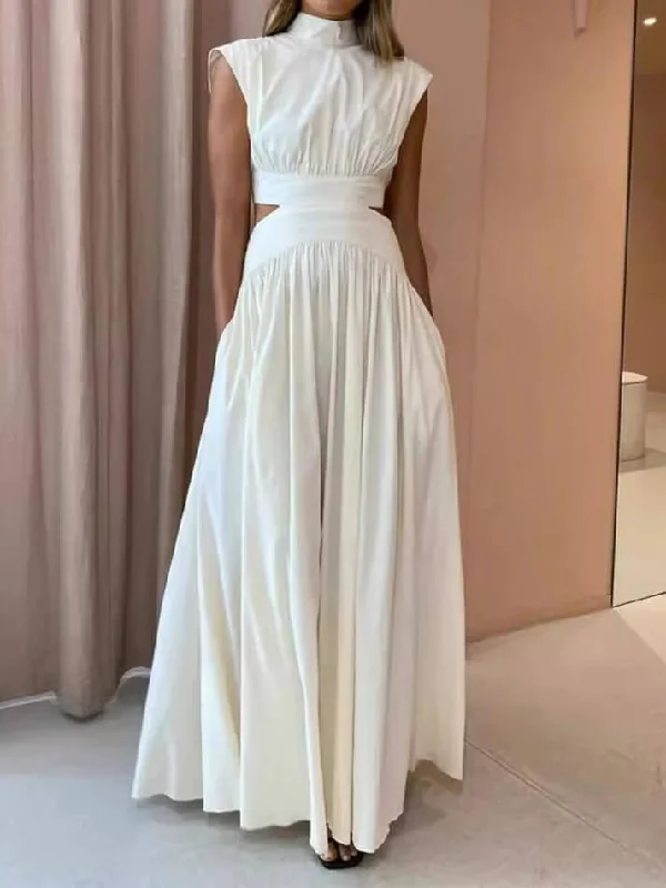 Mock Neck Cut Out Long Dress Tunics Brand named