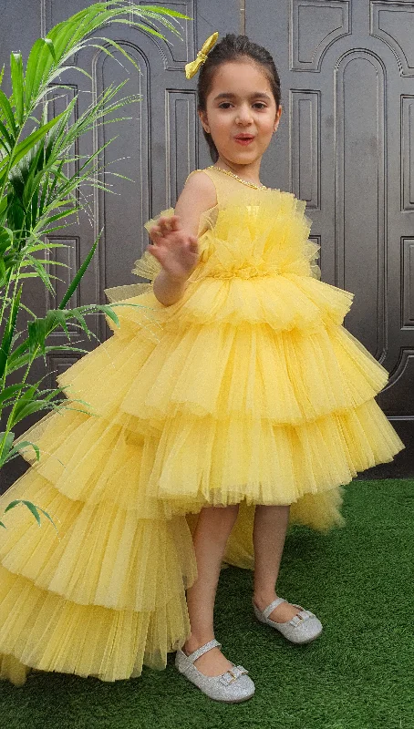 Pre-Order: Yellow Hi Low Dress with belt on the waist Tunics stripes playful