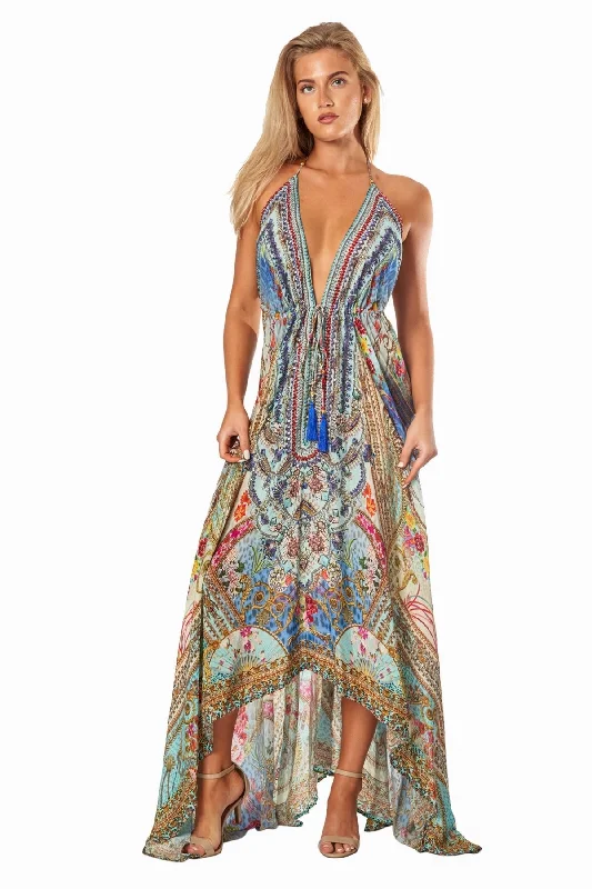 Queens Garden High-Low Halter Handkerchief Long Dress for Beach Party Tunics Luxurious high-end Queens Garden High-Low Halter Handkerchief Long Dress for Beach Party Tunics Luxurious high-end