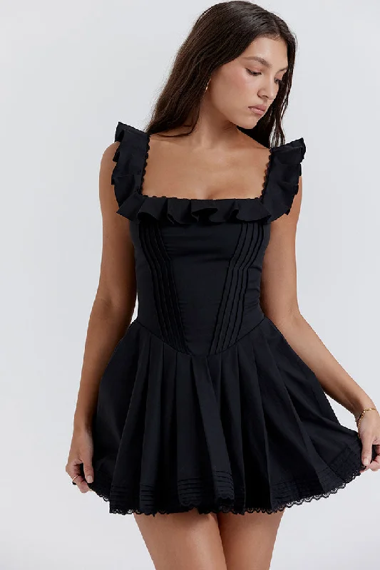 Sexy Ruffle Square Neck Frilled Fit and Flare Drop Waist Summer Mini Sundress - Black Tunics Prom sequined Sexy Ruffle Square Neck Frilled Fit and Flare Drop Waist Summer Mini Sundress - Black Tunics Prom sequined
