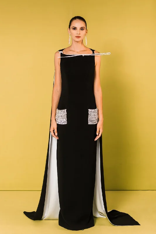 Sleeveless dress with cape and beaded pockets Tunics Summer linen