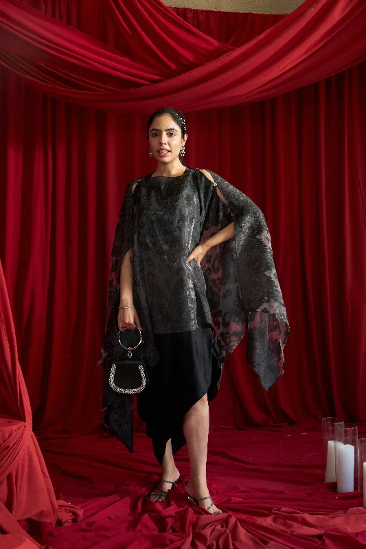 Slip Easy Dress With Organza Cape - Black Mist Tunics Bridal satin