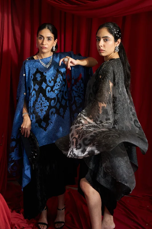 Slip Easy Dress With Organza Cape - Blue and Black Tunics Wedding white