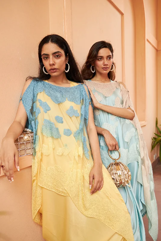 Slip Easy Dress with Organza Cape - Blue Yellow Tunics Corduroy durable