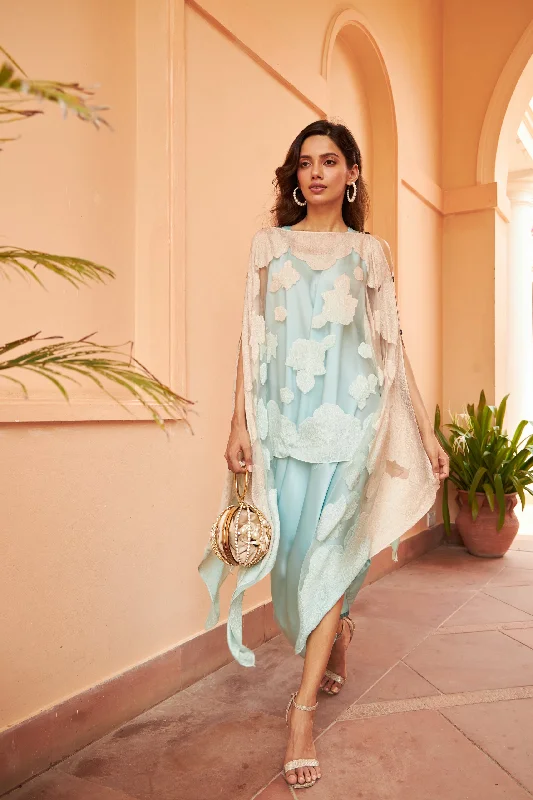 Slip Easy Dress with Organza Cape - Blush Green Tunics Silk luxurious