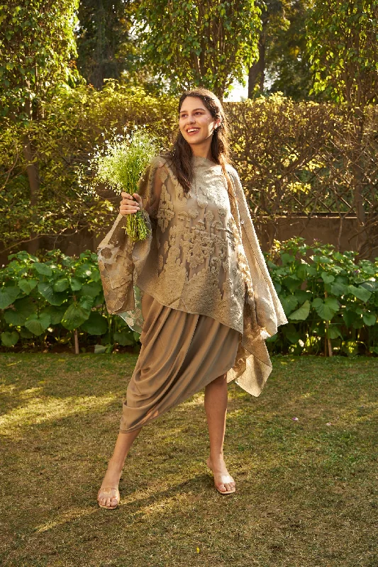 Slip Easy Dress With Organza Cape - Olive Tunics Evening elegant