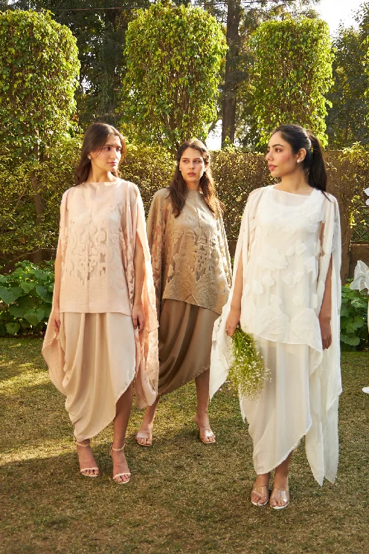 Slip Easy Dress With Organza Cape - Fairy White Tunics Yoga stretchy