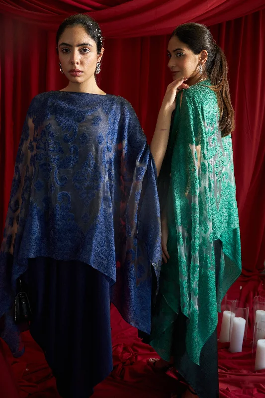 Slip Easy Dress With Organza Cape - Midnight Blue Tunics Ceremony elegant