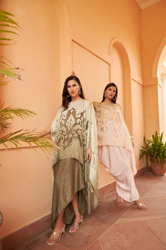 Slip Easy Dress with Organza Cape - Olive Beige Tunics Trousers formal