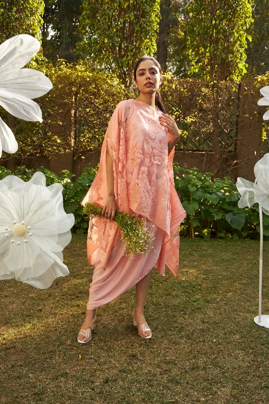 Slip Easy Dress With Organza Cape - Peach Tunics Running lightweight