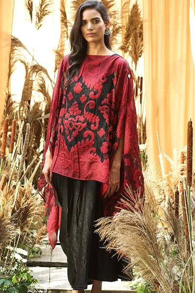 Slip-Easy Dress with Organza Cape - Red and Black Tunics Party sparkling