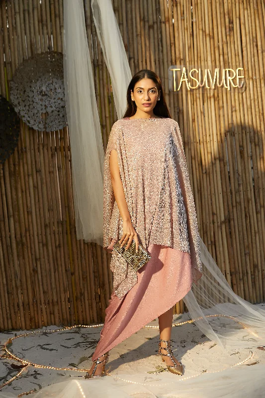 Slip Easy Dress with Shimmer Cape- Beige Tunics Travel practical