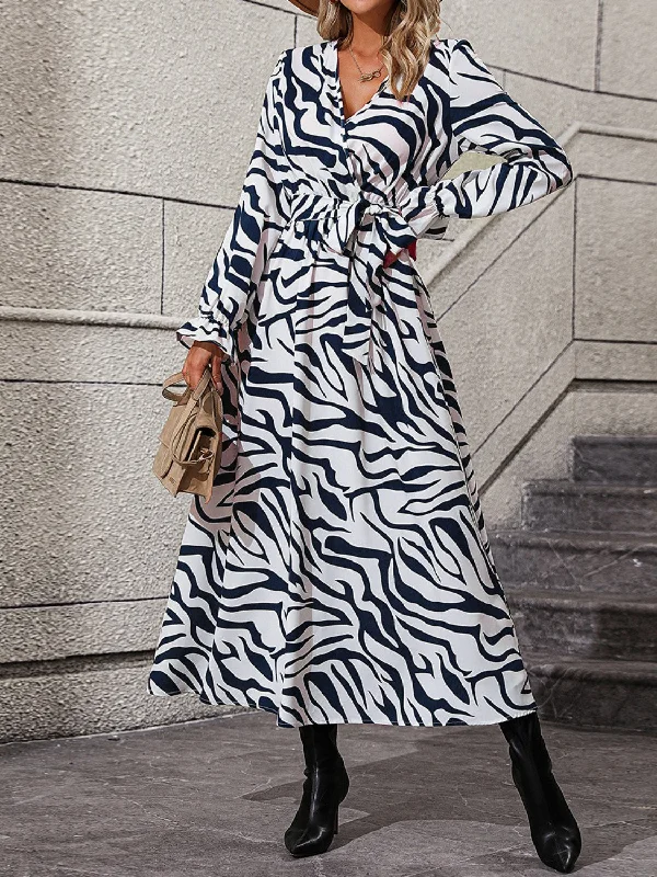 Surplice Neck Tie Waist Dress Tunics Denim casual