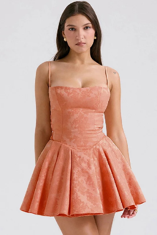 Sweet Bow Tie Back Drop Waist Pleated Jacquard Floral Party Mini Sundress Tunics Luxurious premium Sweet Bow Tie Back Drop Waist Pleated Jacquard Floral Party Mini Sundress Tunics Luxurious premium