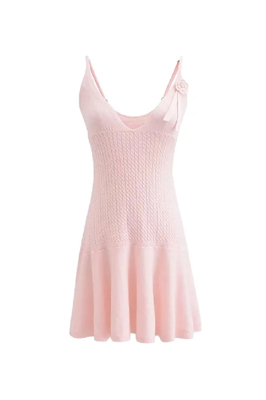 Sweet Rosette V Neck Spaghetti Strap Drop Waist Ruffle Cable Knit Mini Sundress Tunics Trendy modern Sweet Rosette V Neck Spaghetti Strap Drop Waist Ruffle Cable Knit Mini Sundress Tunics Trendy modern