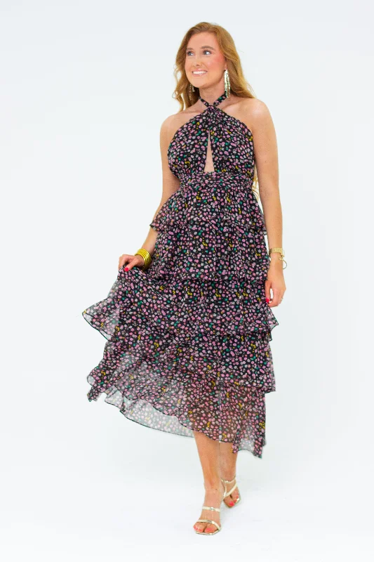 Talia Halter Long Dress - Surreal A-Line Day Work