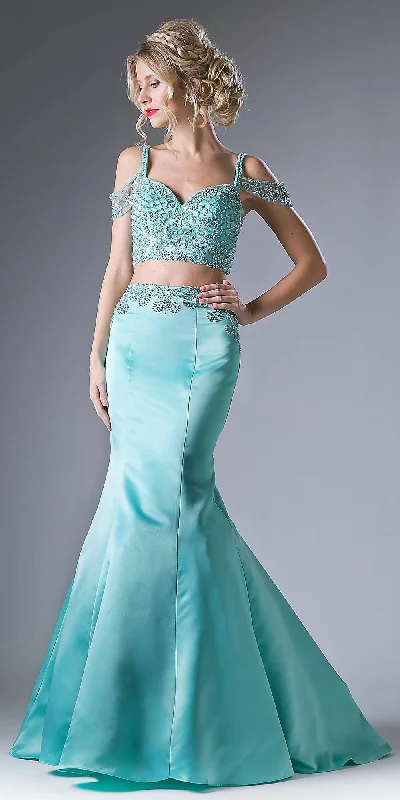 Cinderella Divine P209 Two-Piece Long Dress Beaded Crop Top Turtleneck Neckline Stylish Cinderella Divine P209 Two-Piece Long Dress Beaded Crop Top Turtleneck Neckline Stylish