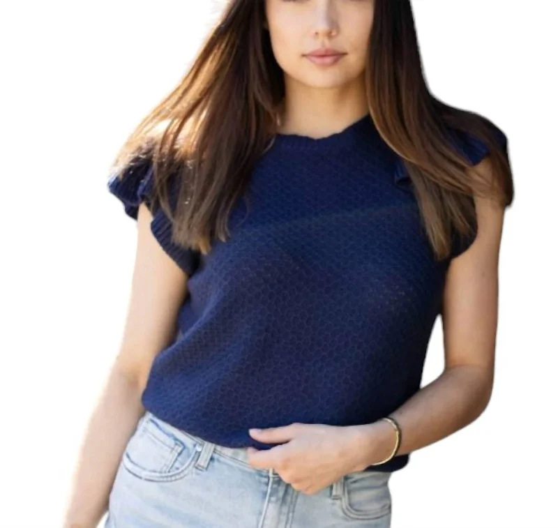 All That Matters Crochet Sweater Top In Navy Spandex Blend Rayon Blend Denim Blend