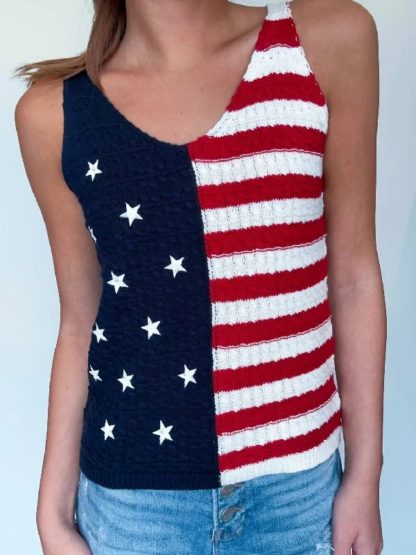 American Flag Sweater Tank In Multi Mesh Blend Leather Blend Suede Blend