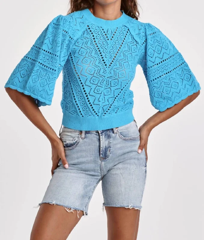 Bailey Adriatic Sea Sweater In Blue Beaded Sweater Sequined Faux Fur
