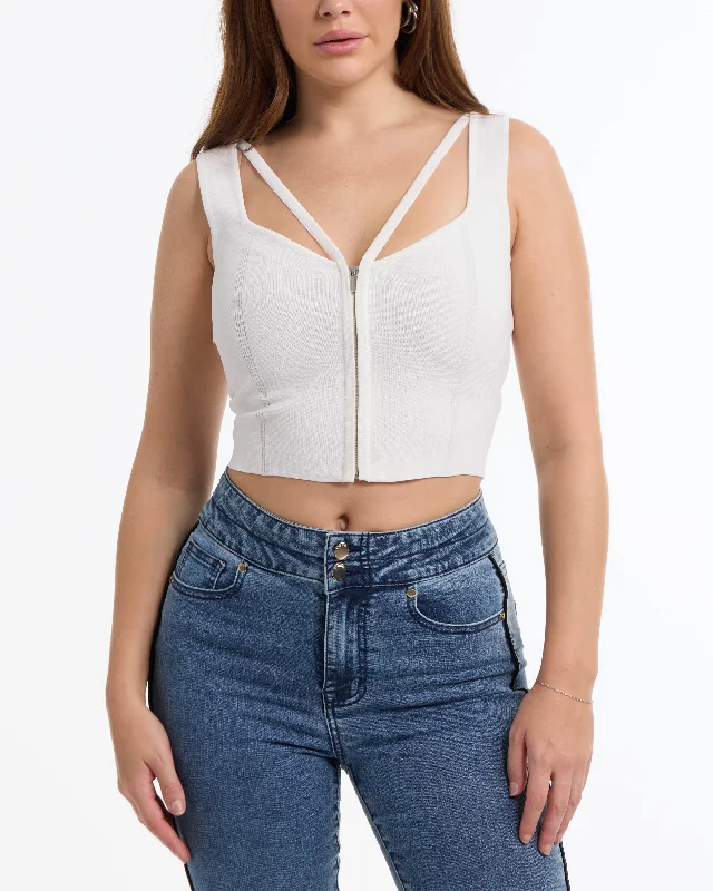 BEBE Women's Zip Front Corset Sweater Top Modern Contemporary Chic