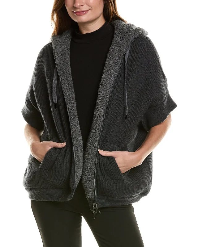 Brunello Cucinelli Cashmere Hoodie Sweater Solid Print Embellished