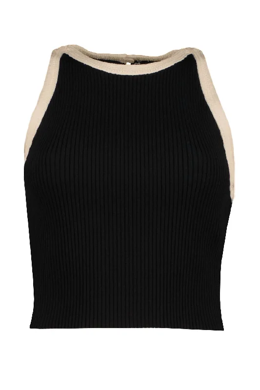 Candace Sweater Tank Top In Black Solid Color Striped Floral Print