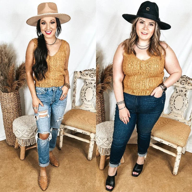 Forever Famous Cropped Sweater Tank Top in Camel Brown Chenille Blend Fleece Blend Nylon Blend Forever Famous Cropped Sweater Tank Top in Camel Brown Chenille Blend Fleece Blend Nylon Blend