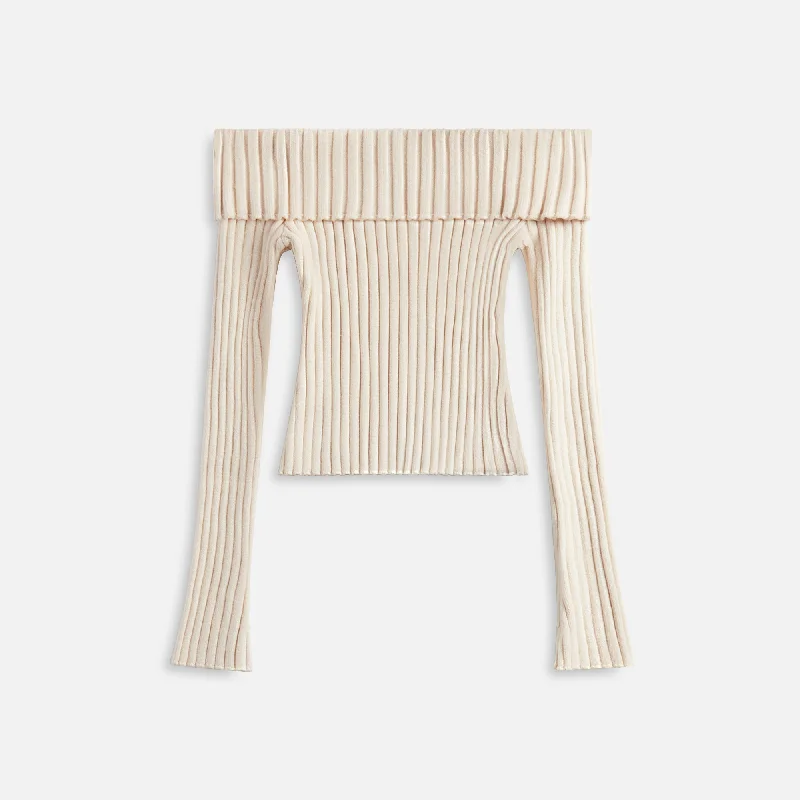 GUIZIO Thalia Rib Off Shoulder Sweater - Ivory Lace Blend Ribbed Blend Corduroy Blend GUIZIO Thalia Rib Off Shoulder Sweater - Ivory Lace Blend Ribbed Blend Corduroy Blend
