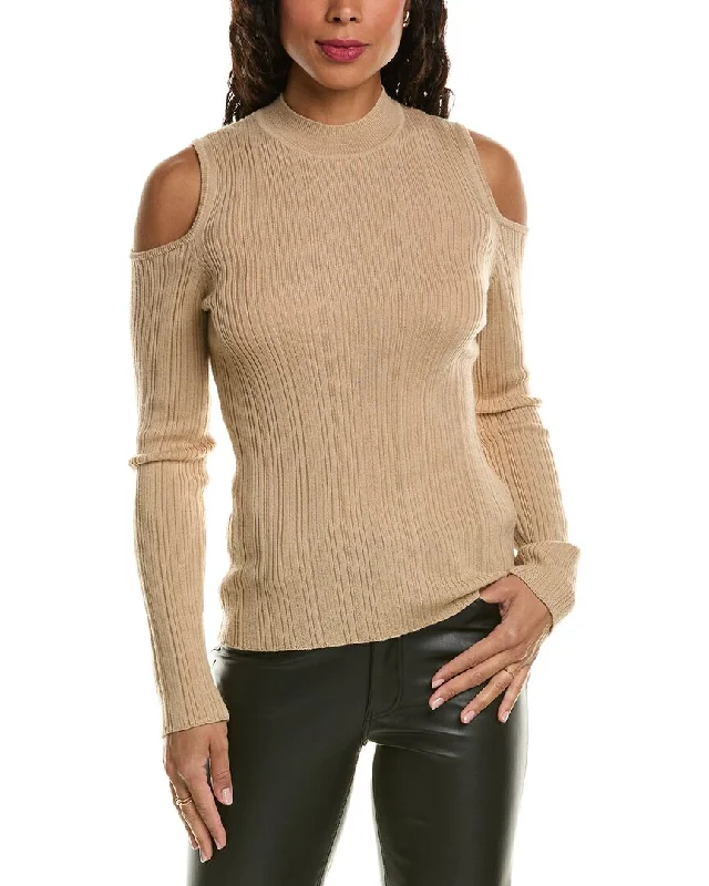 Elie Tahari Cold-Shoulder Wool Sweater Wool Fabric Cashmere Fabric Tweed Fabric