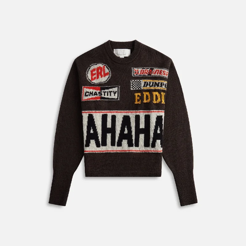 ERL Unisex HAHAHA Wool Sweater - Black Mesh Blend Leather Blend Suede Blend