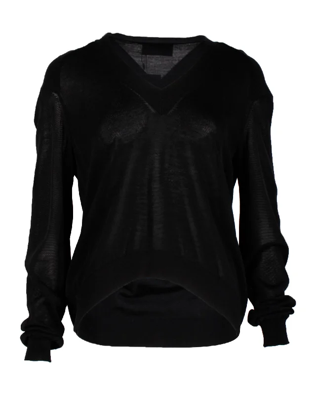 Givenchy V-neck Sweater in Black Cotton Zippered Buttoned Snapped