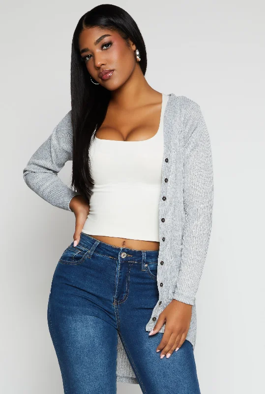Ribbed Button Front High Low Sweater Casual Formal Business