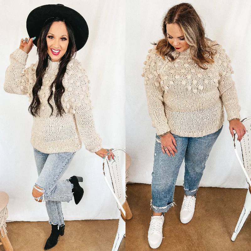 Puff of Magic High Neck Sweater with Pom-Pom Upper in Ivory Wool Fabric Cashmere Fabric Tweed Fabric Puff of Magic High Neck Sweater with Pom-Pom Upper in Ivory Wool Fabric Cashmere Fabric Tweed Fabric